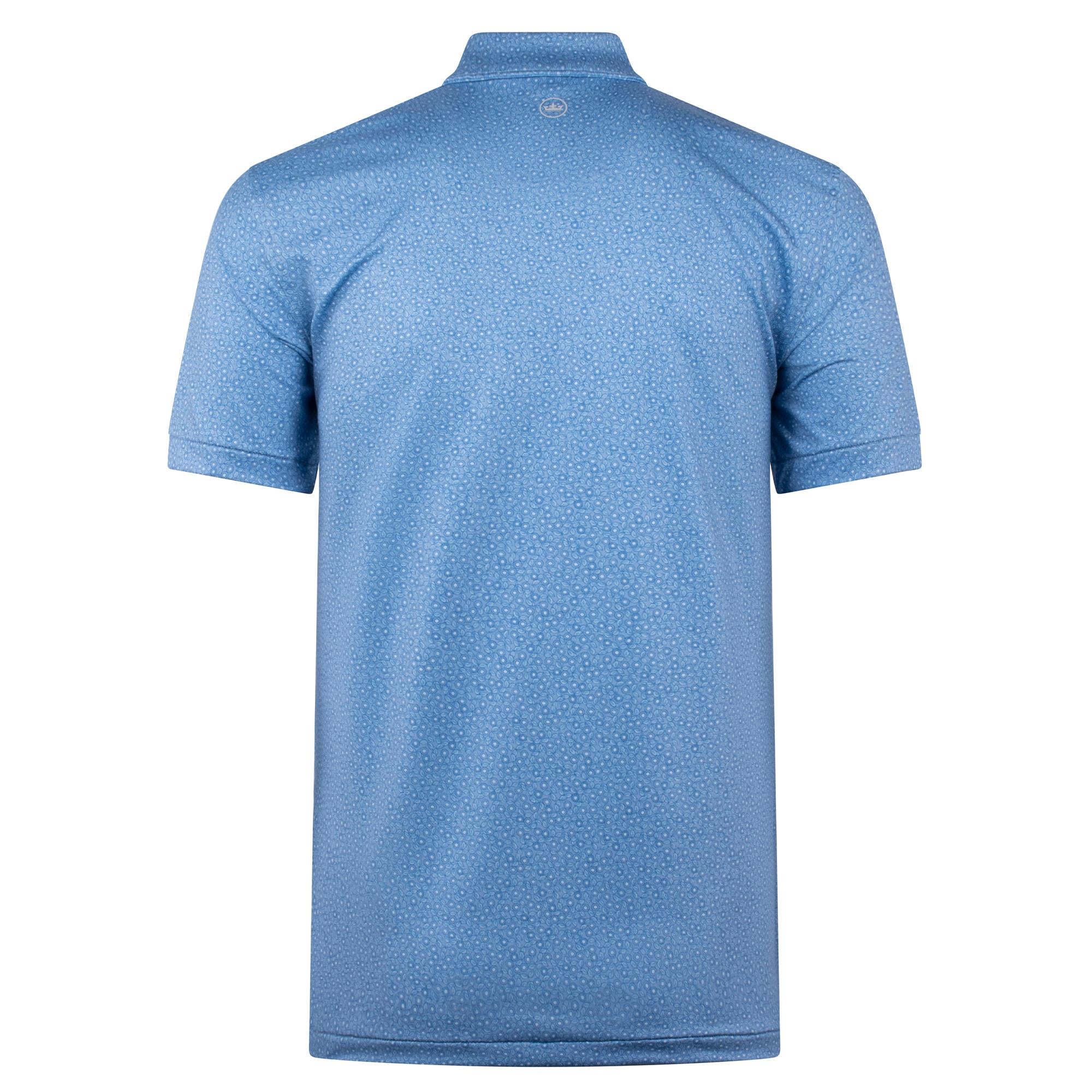 Back view of Peter Millar Bristol Floral Polo Shirt in Blue Fade – performance golf polo for men